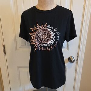 Live By The Sun Love By The Moon Black Graphic Women's Top